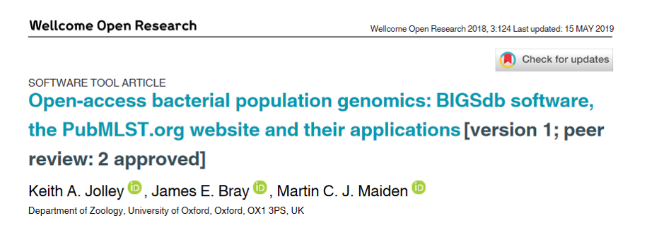 Paper describing PubMLST published in Wellcome Open Research